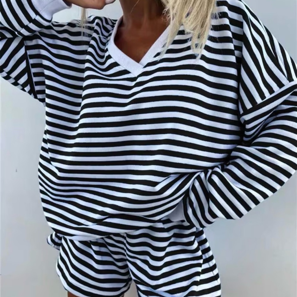 Striped Black and White Women's Sleepwear Set